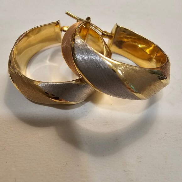 14 K Three color Gold, Electroform Women Earrings, Made in Italy - Picture 11 of 12